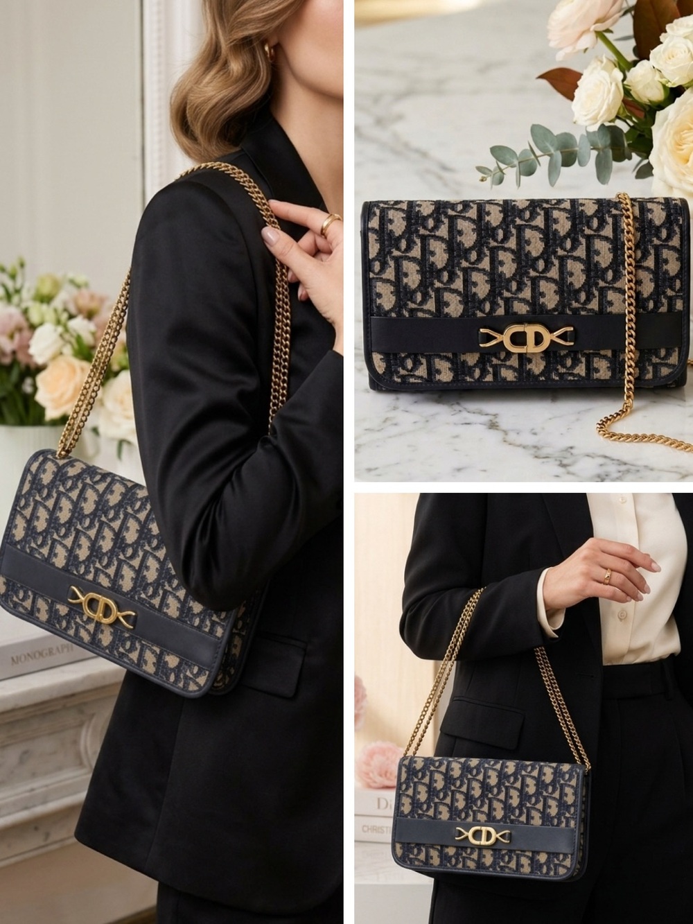 Christian Dior Navy Blue Vintage Trotter Romantique Satchel Bag Monogram Y2K